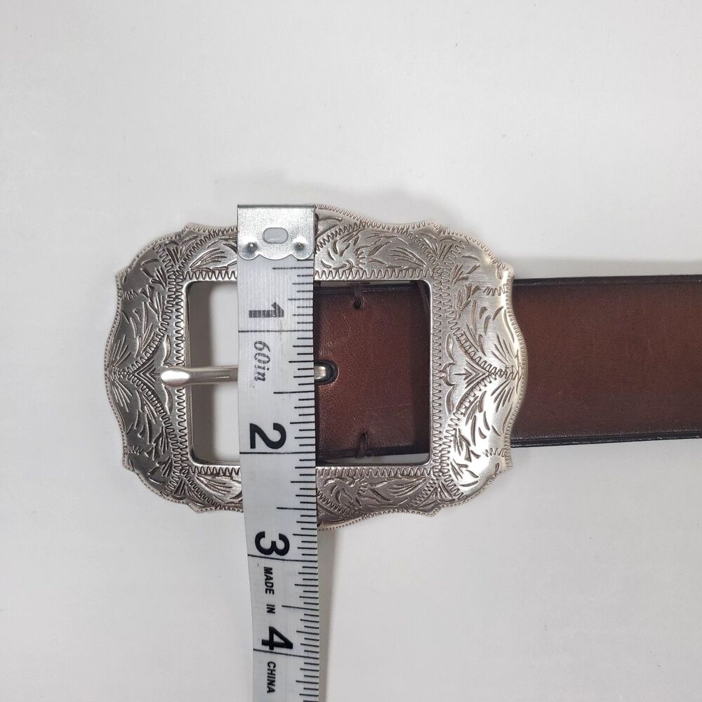 VTG Lauren Ralph Lauren Women’s Brown Leather Belt Large Western Floral Engraved - Picture 6 of 11